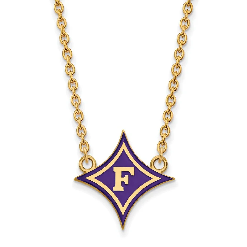 Ladies necklaces with fusion metals -14k Gold Plated Silver Furman U Large Enamel Pendant Necklace