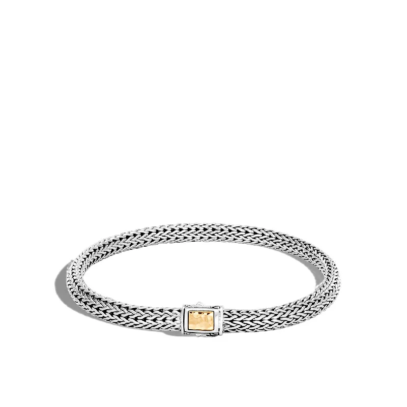 Ladies bracelets for travel days -Classic Chain Hammered Gold and Silver Extra Small Chain Bracelet