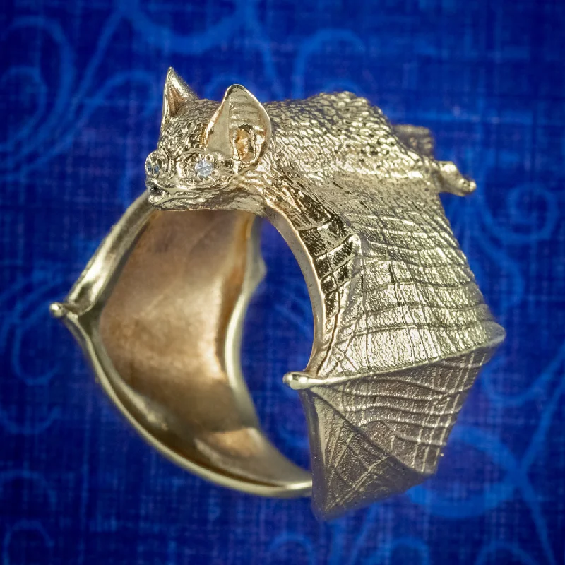 ladies-birthstone-platinum-rings-Victorian Style Diamond Bat Ring Sterling Silver 18ct Gold Gilt