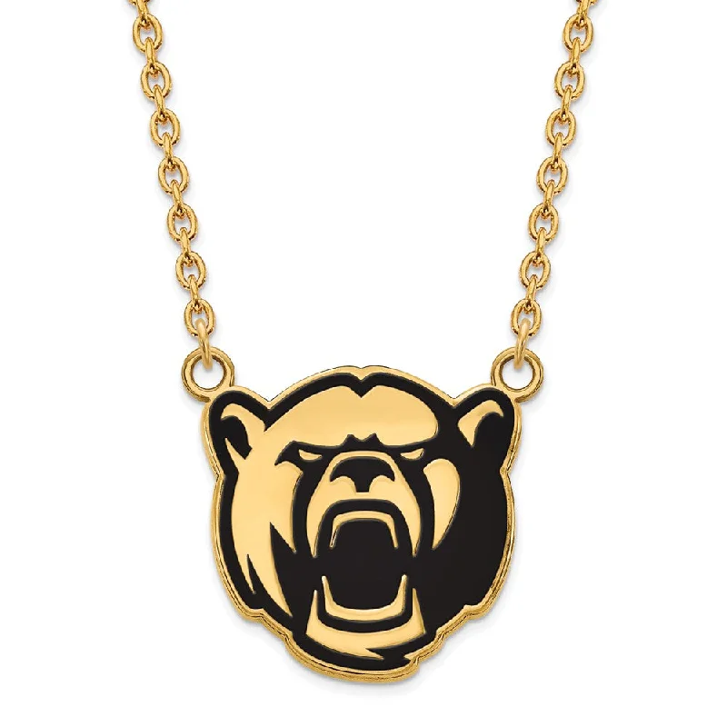 Ladies necklaces fine links -14k Gold Plated Silver Baylor U Large Enamel Bear Necklace