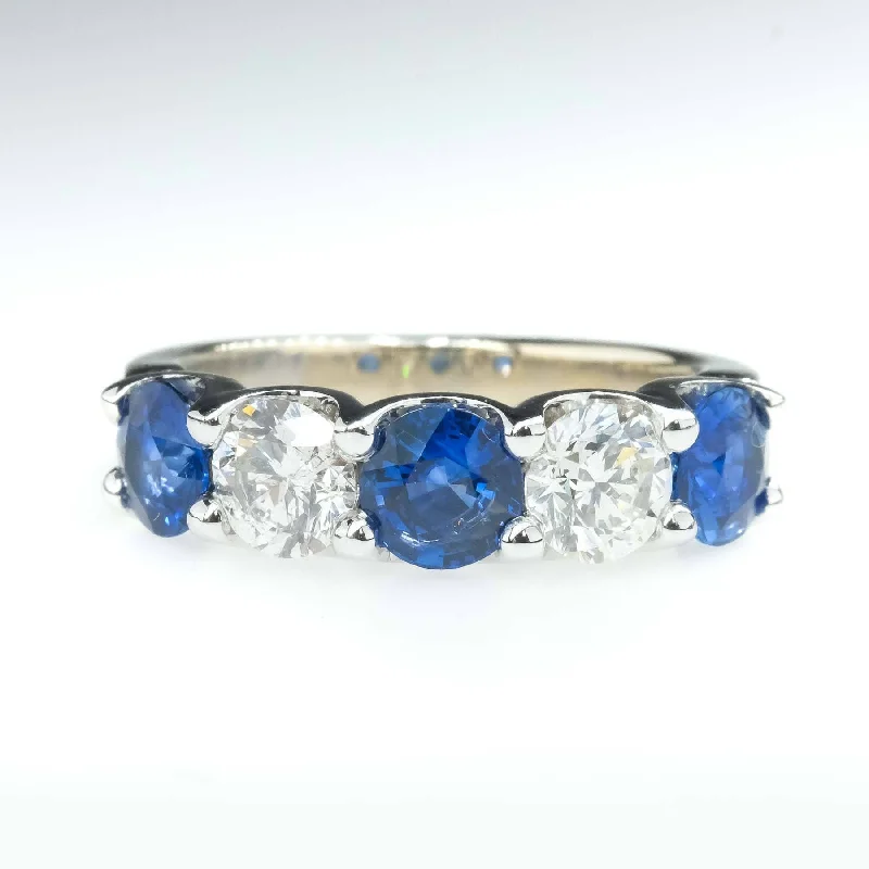 ladies-sapphire-handmade-rings-Blue Sapphire & Diamond Accented Gemstone Ring in 14K White Gold