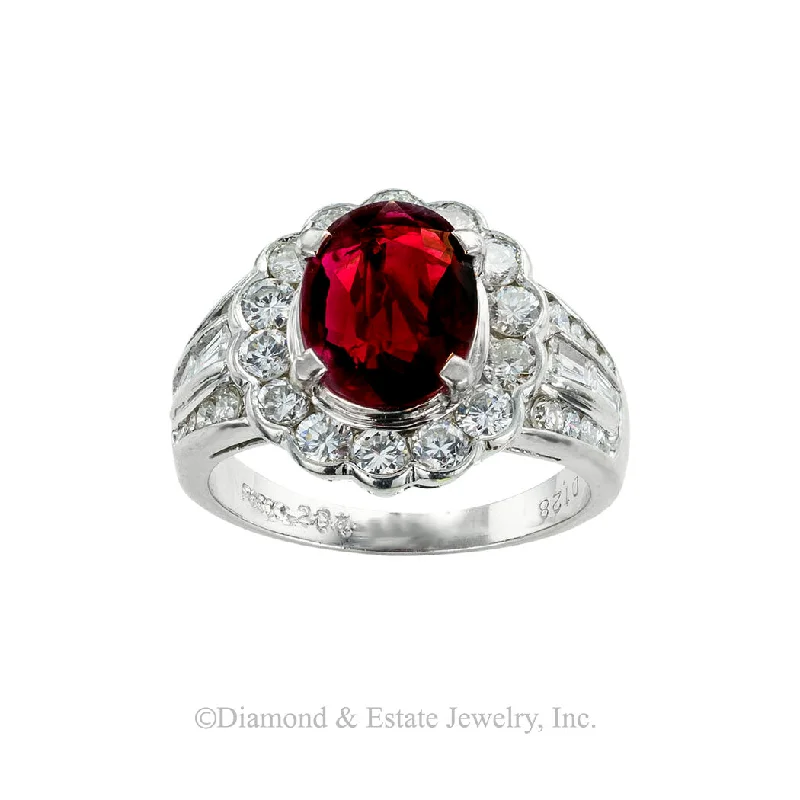 ladies-round-sapphire-rings-Red 2.04 Carat Ruby Diamond Platinum Ring