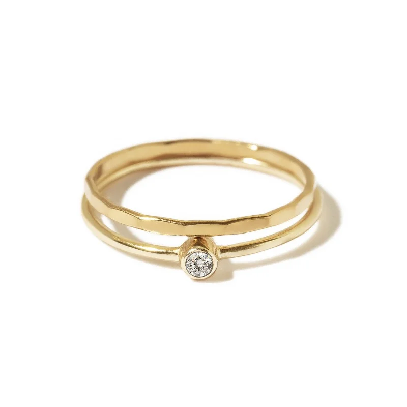 ladies-gold-stackable-rings-Solitaire + Hammered Ring Set