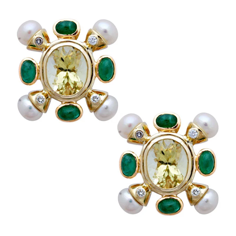 ladies-classic-thread-earrings-Earrings-Lemon Quartz, Emerald, Pearl and Diamond