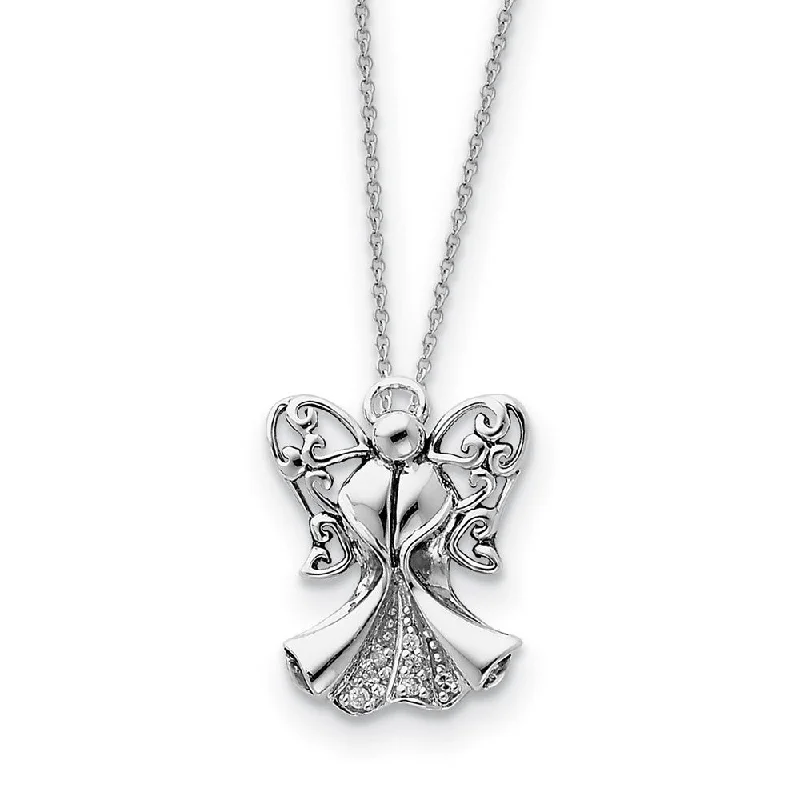 Ladies necklaces for date nights -Rhodium Plated Sterling Silver & CZ Angel of Strength Necklace, 18in