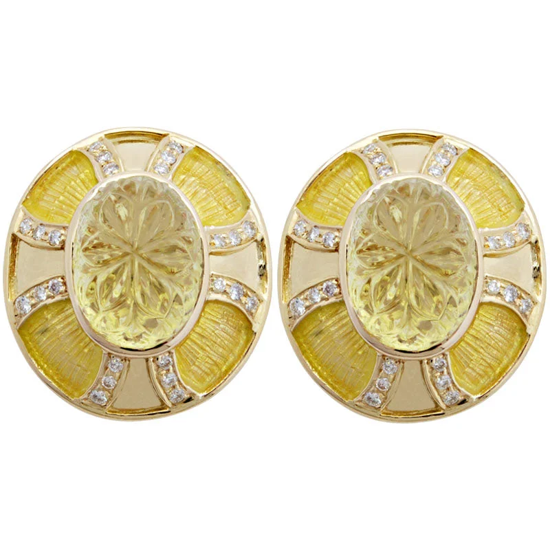 ladies-affordable-rose-gold-earrings-Earrings-Lemon Quartz and Diamond (Enamel)