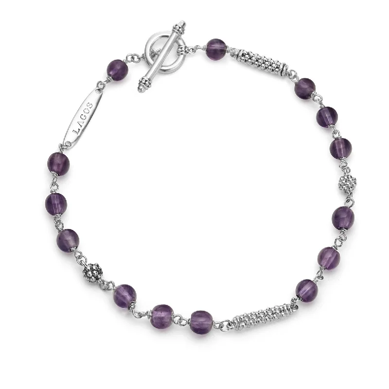 Ladies bracelets with dew charms -Amethyst Bead Four Station Pigtail Bracelet