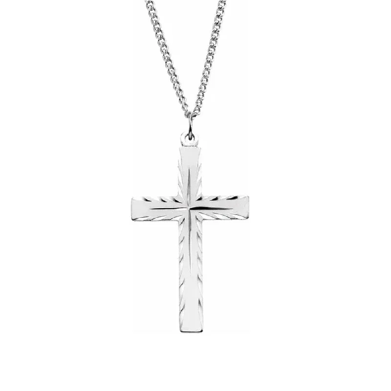 Ladies necklaces with blush opal -Sterling Silver Etched Cross Necklace, 24 Inch