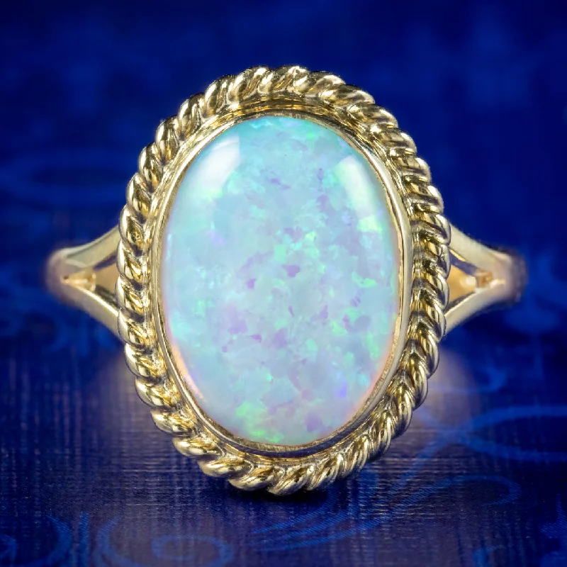 ladies-emerald-solitaire-rings-Victorian Style Opal Gold Ring 9ct Gold 6ct Opal