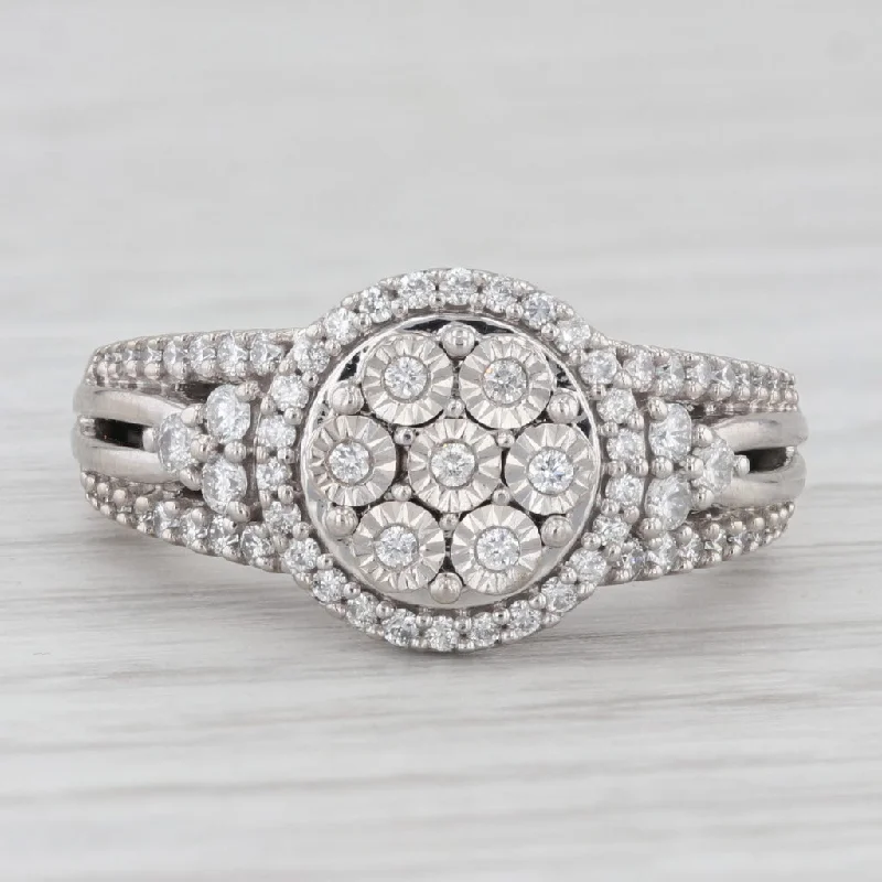 engagement-white-gold-pave-ring-0.40ctw Diamond Halo Engagement Ring 10k White Gold Size 6.75