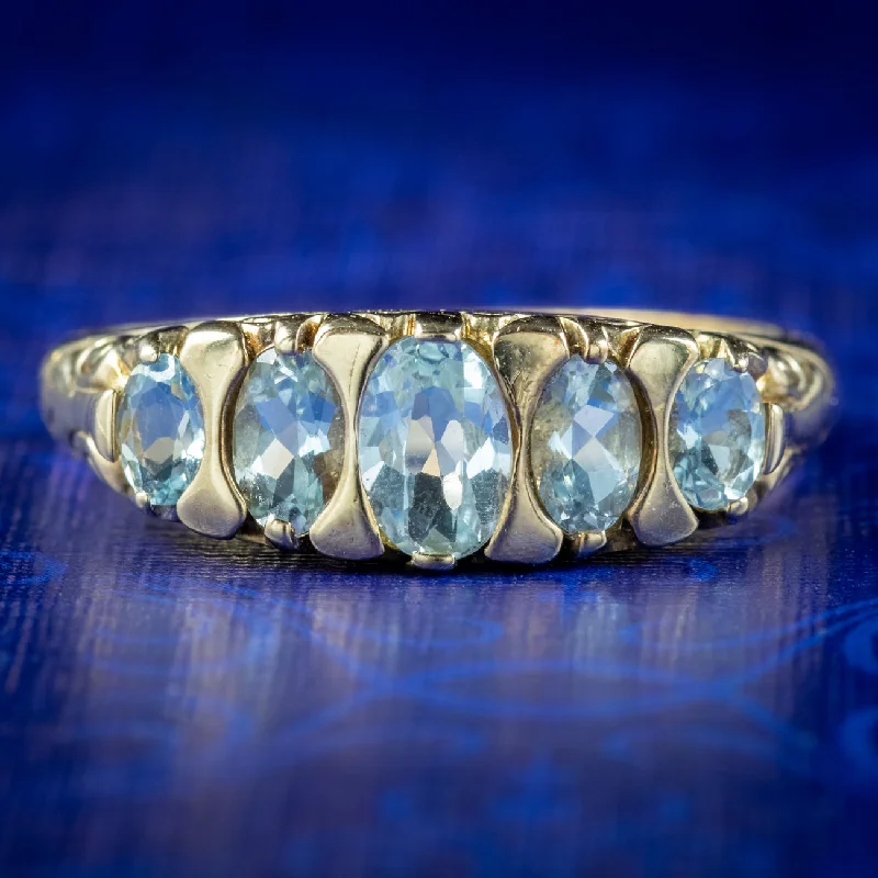 ladies-bridal-rose-gold-rings-Victorian Style Blue Topaz Ring 9ct Gold Dated 2000