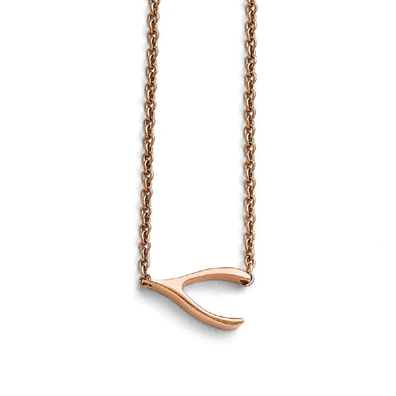 Ladies necklaces quirky elegance -Rose Gold Tone Plated Stainless Steel Wishbone Necklace, 16.25 Inch