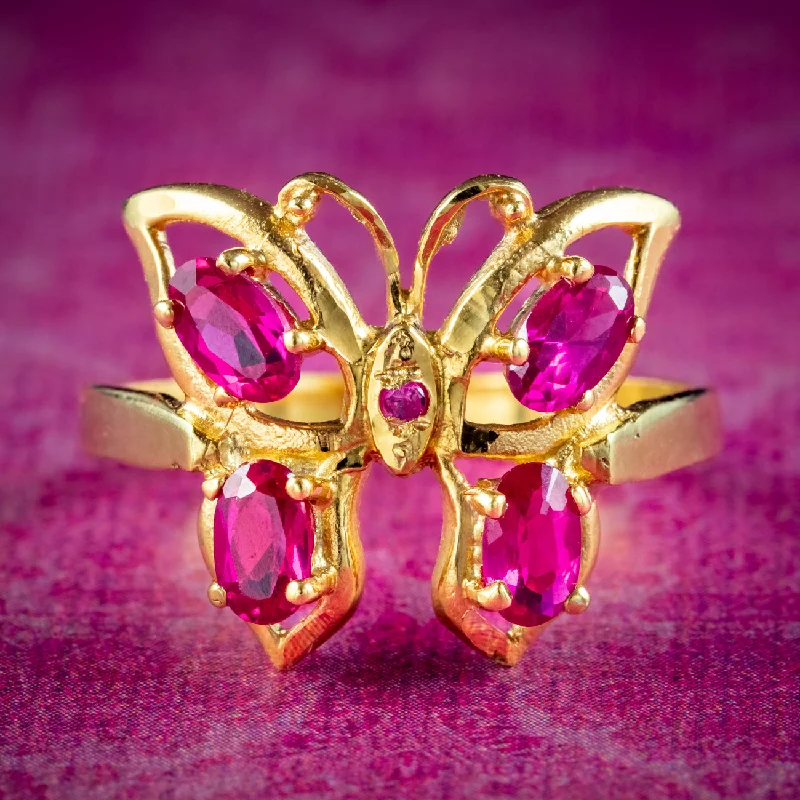 ladies-ruby-solitaire-rings-Victorian Style Ruby Butterfly Ring 0.90ct Of Ruby