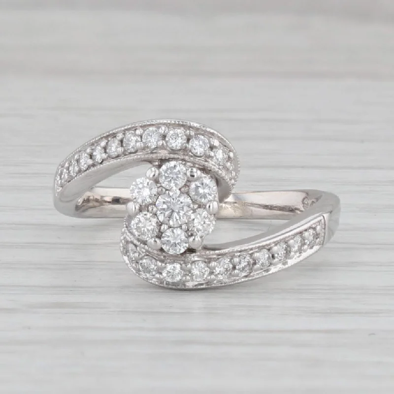 engagement-birthstone-white-gold-ring-0.50ctw Diamond Cluster Engagement Ring 14k White Gold Size 7 Bypass