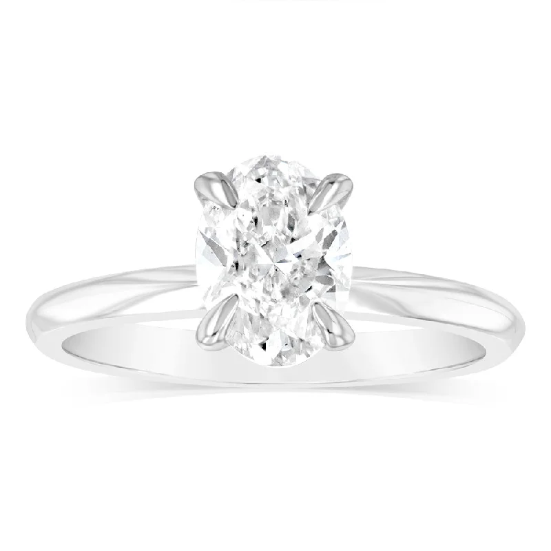 engagement-cushion-cut-pearl-ring-Luminesce Lab Grown 14ct White Gold 1 Carat Certified Oval Solitaire Engagement Ring