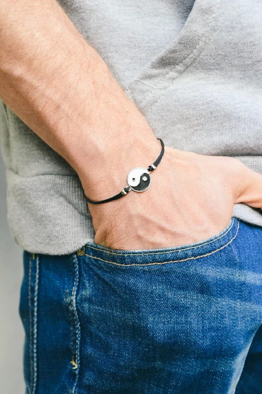 Ladies bracelets knotted flair -Yin Yang bracelet for men, black cord, gift for him