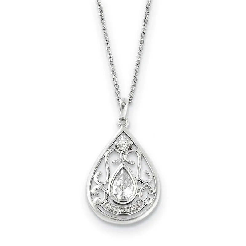 Ladies necklaces cool chains -Rhodium Plated Sterling Silver & CZ In Loving Memory Necklace, 18 Inch