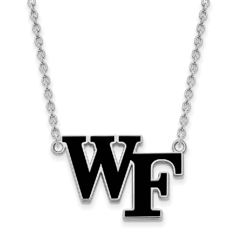 Ladies necklaces unique chains -Sterling Silver Wake Forest U Large Enamel Pendant Necklace