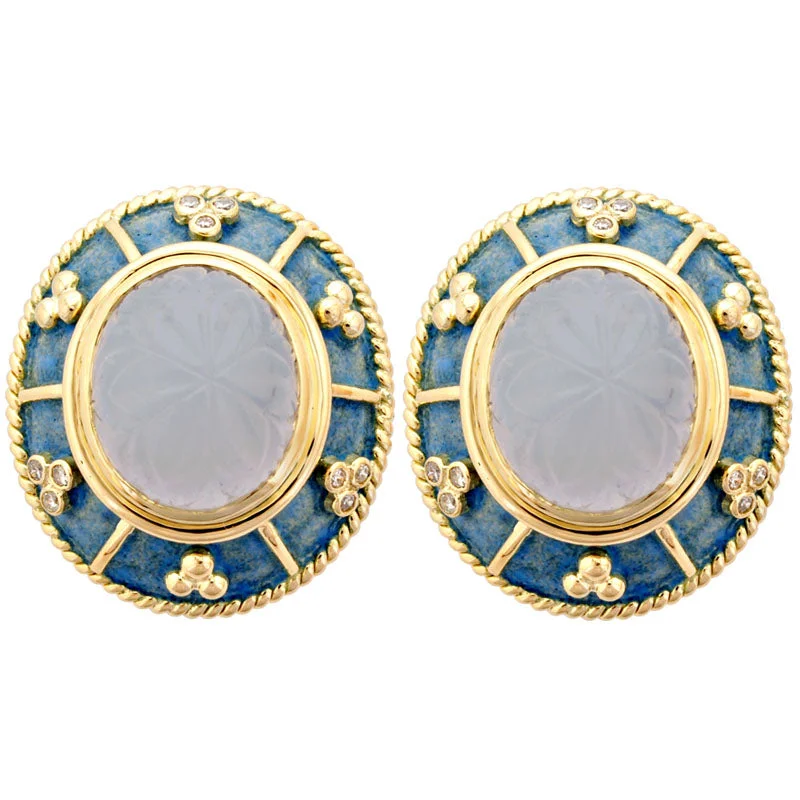 ladies-elegant-pearl-earrings-Repair - Earrings- Chalcedony And Diamond (Enamel) (1847I)