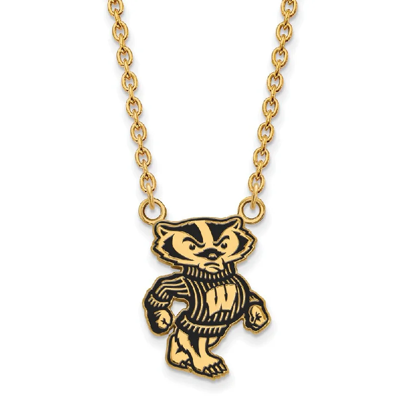 Ladies necklaces sci-fi flair -14k Gold Plated Silver U of Wisconsin Large Enamel Logo Necklace