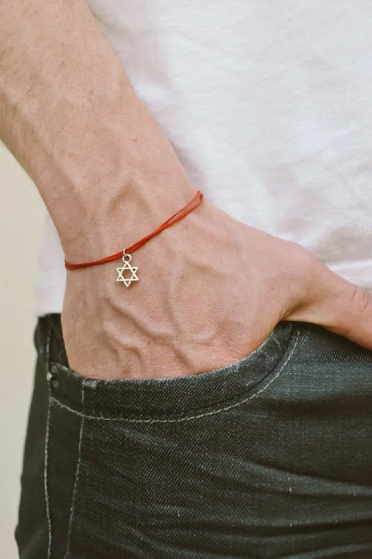 Ladies bracelets with crystal accents -Silver Star of David charm bracelet for men, red cord, Jewish gift for him, custom color