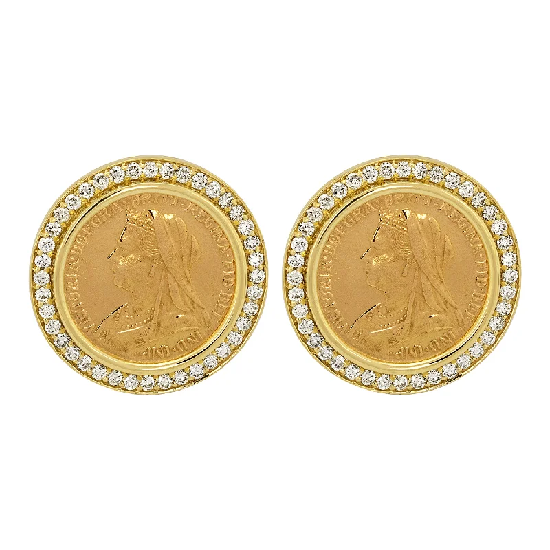 ladies-jacket-diamond-earrings-Earrings - Gold Coin And Diamond (2340B)