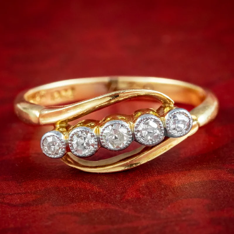 ladies-diamond-band-rings-Antique Edwardian Diamond Five Stone Twist Ring