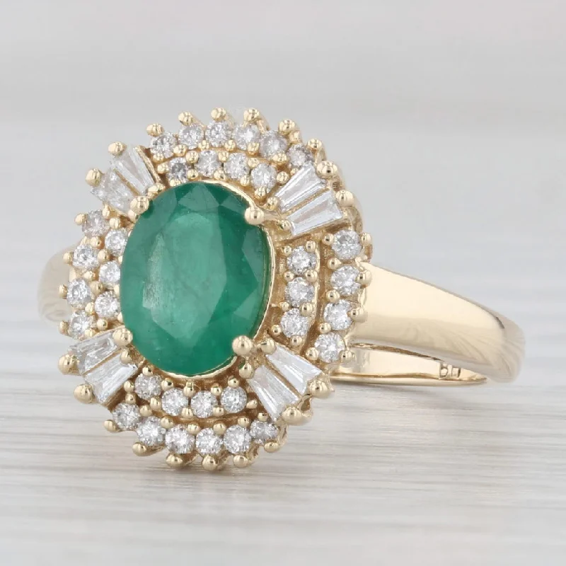 engagement-platinum-pave-ring-1.41ctw Oval Emerald Diamond Halo Ring 14k Yellow Gold Size 7 Engagement