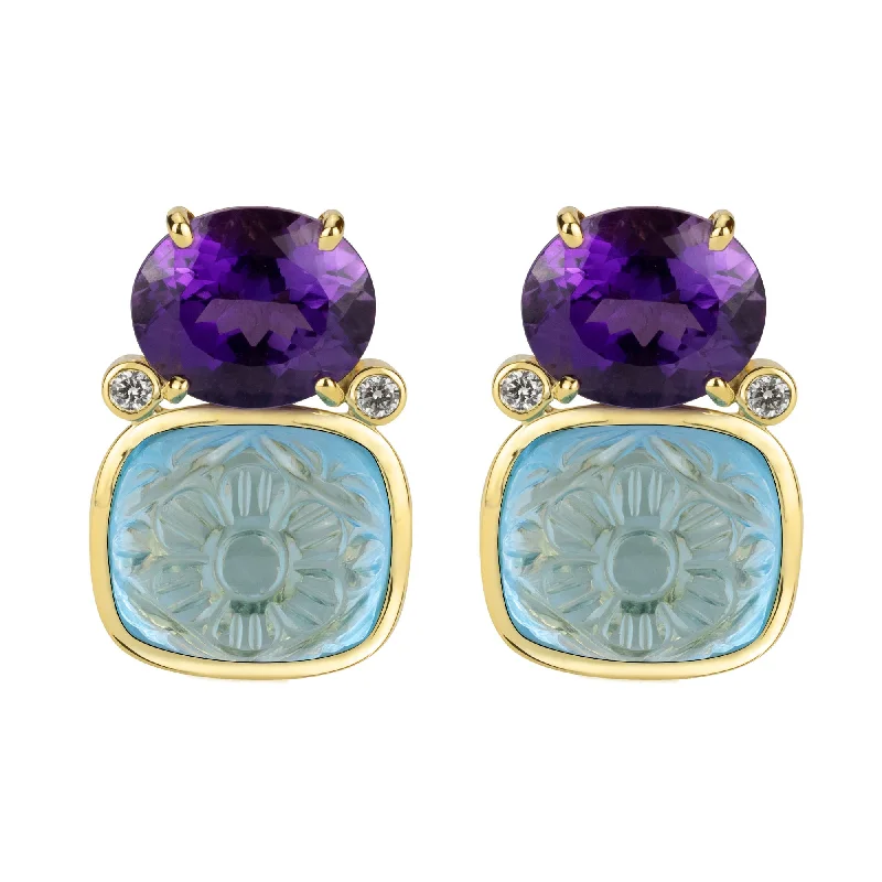 ladies-star-gold-earrings-Earrings - Amethyst, Blue Topaz & Diamond