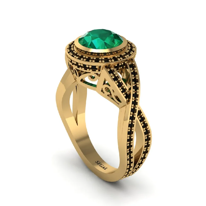 engagement-affordable-diamond-ring-Emerald Filigree Halo Twist Shank Engagement Ring - Wren No. 34