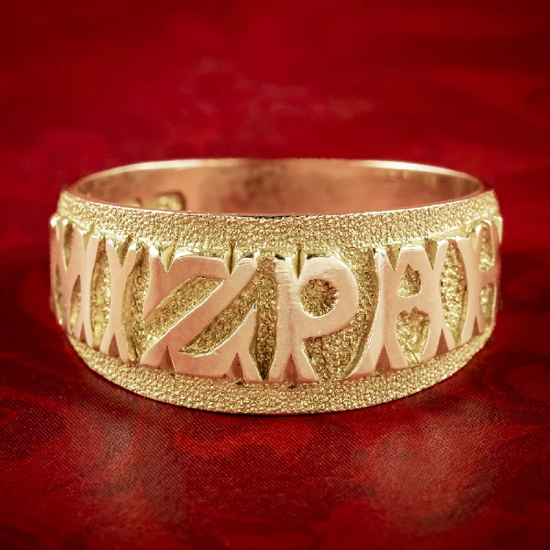 ladies-gold-band-rings-Antique Victorian Mizpah Band Ring 9ct Gold