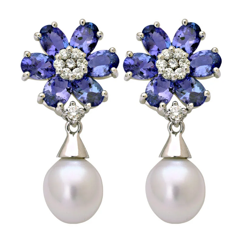 ladies-unique-diamond-earrings-Earrings-Tanzanite, South Sea Pearl and Diamond