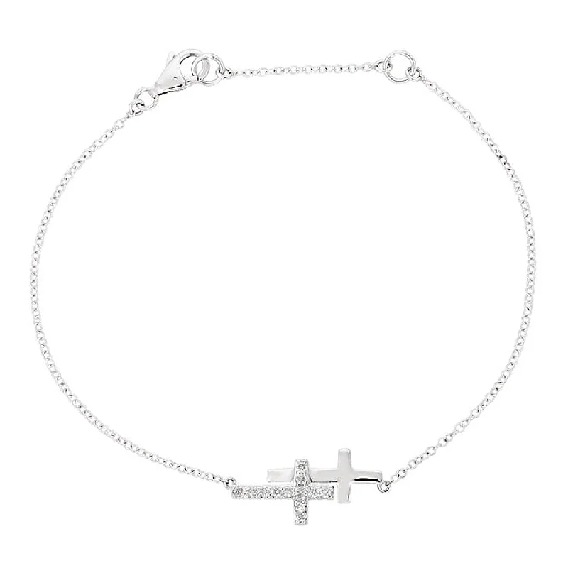 Ladies necklaces for mature tastes -Diamond Double Sideways Cross Necklace in 14k White Gold, 18 Inch