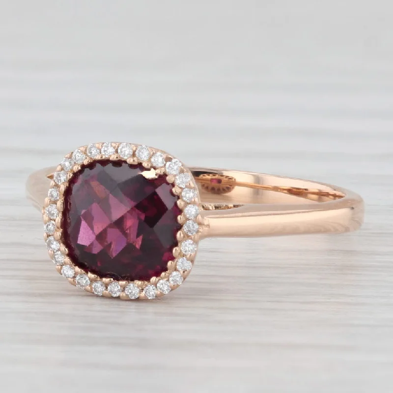 engagement-rose-gold-filigree-ring-New Rhodolite Garnet Diamond Halo Ring 18k Rose Gold Size 6.5 Engagement