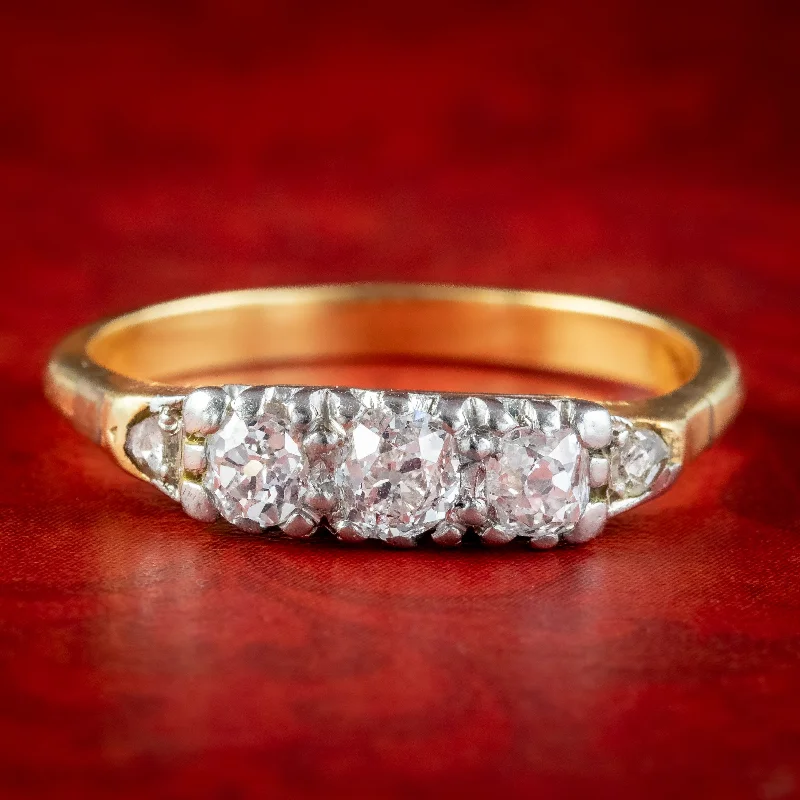 ladies-gold-three-stone-rings-Antique Edwardian Diamond Five Stone Ring 0.56ct Total