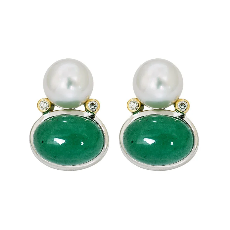 ladies-custom-rose-gold-earrings-Earrings- Aventurine, South Sea Pearl and Diamond