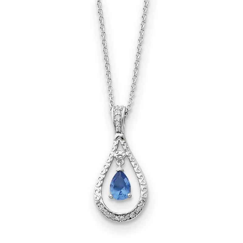 Ladies necklaces elegant strands -Rhodium Sterling Silver December CZ Birthstone Never Forget Necklace