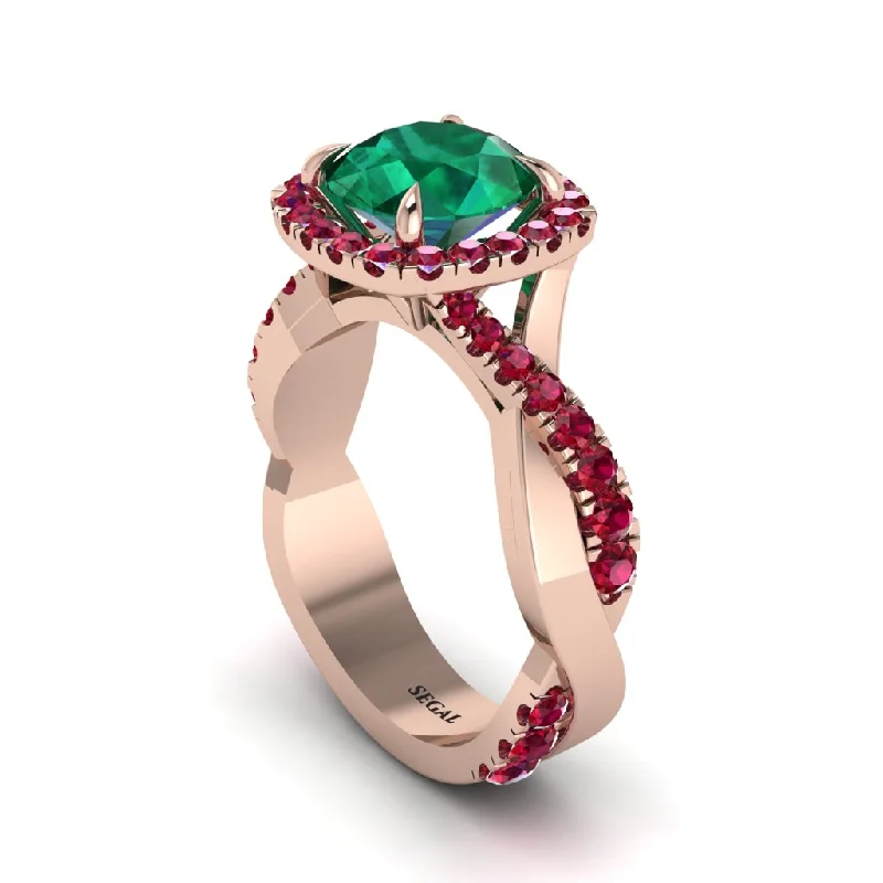 engagement-marquise-cut-silver-ring-Emerald Twist Shank Halo Engagement Ring - Cheyenne No. 50