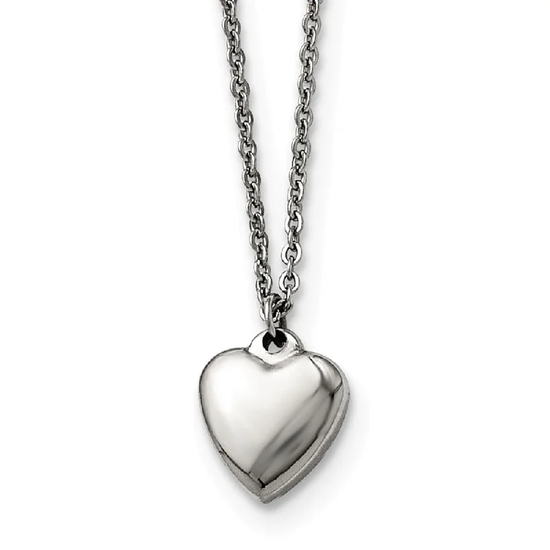 Ladies necklaces vintage strands -Polished 11mm Heart Adjustable Necklace in Stainless Steel - 17 Inch