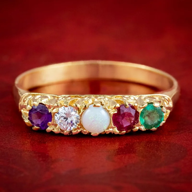 ladies-bridal-emerald-rings-Victorian Style Acrostic Gemstone Ring Spells Adore