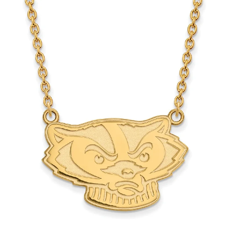 Ladies necklaces eco-friendly craft -10k Yellow Gold U of Wisconsin Large Badger Pendant Necklace