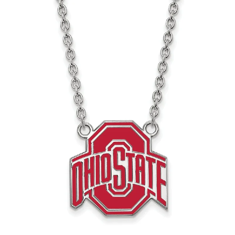 Ladies necklaces narrow chains -Sterling Silver Ohio State Large Enamel Logo Pendant Necklace