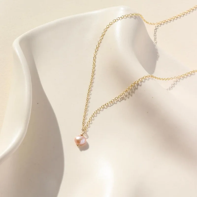 Ladies necklaces with halo charms -Pink Pearl Necklace | Wholesale