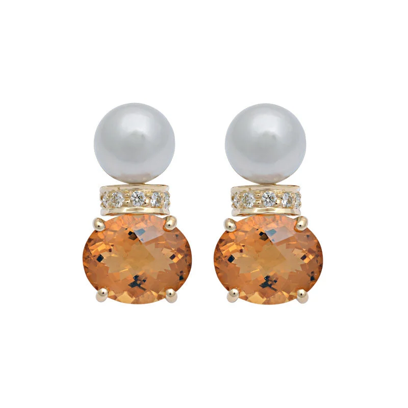 ladies-crystal-crawl-earrings-Earrings-Citrine, South Sea Pearl and Diamond