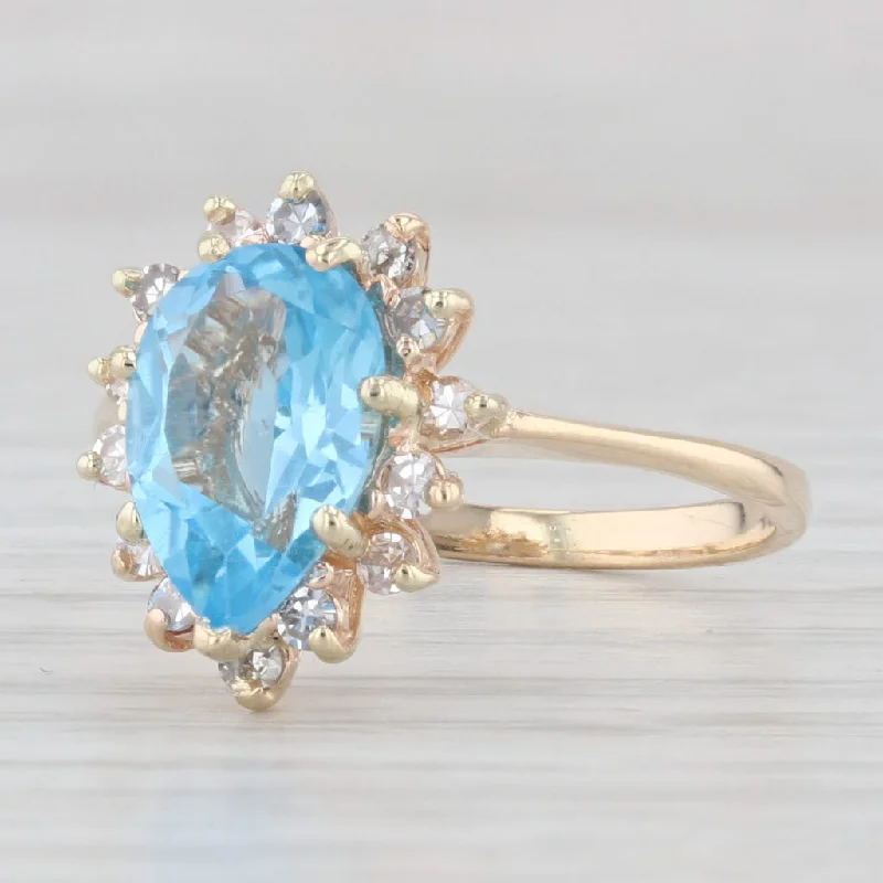 engagement-custom-platinum-ring-2.60ctw Pear Blue Topaz Diamond Halo Ring 14k Yellow Gold Size 6.75 Engagement