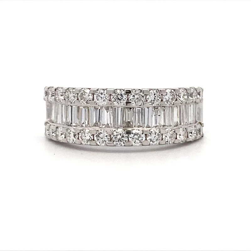 ladies-white-gold-stackable-rings-Baguette oand Round Diamond Ring in White Gold