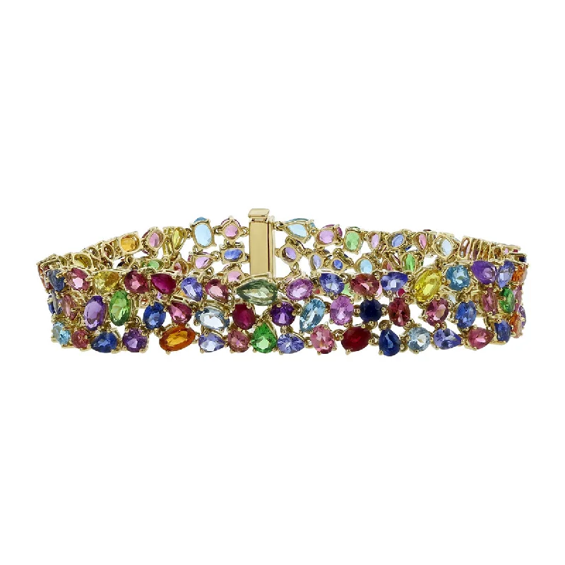 Ladies bracelets for twilight vibes -18K Yellow Gold Multi-color Gemstone Bracelet