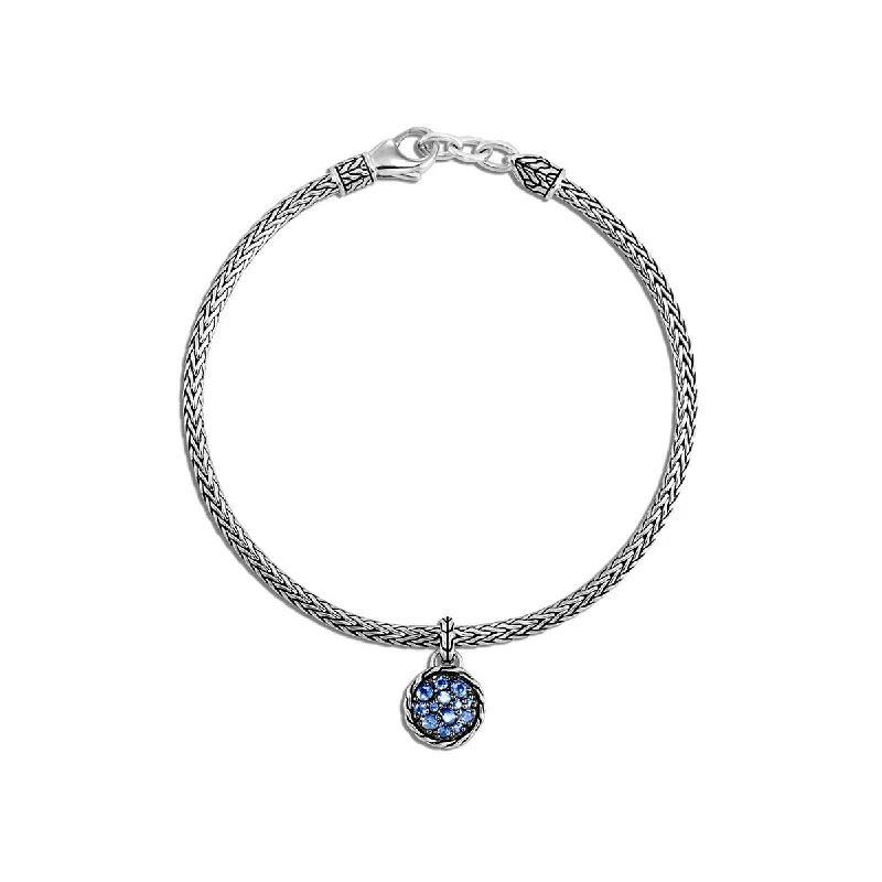 Ladies bracelets coiled elegance -Classic Chain Silver Round Sapphire Charm Bracelet