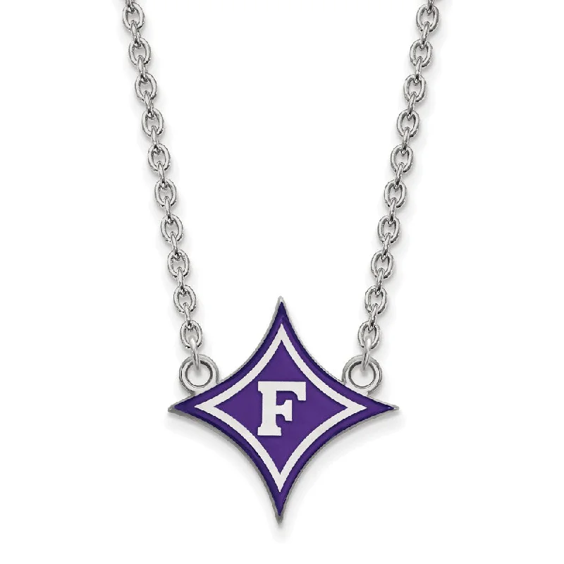 Ladies necklaces with lilac iolite -Sterling Silver Furman U Large Enamel Rhombus 'F' Pendant Necklace