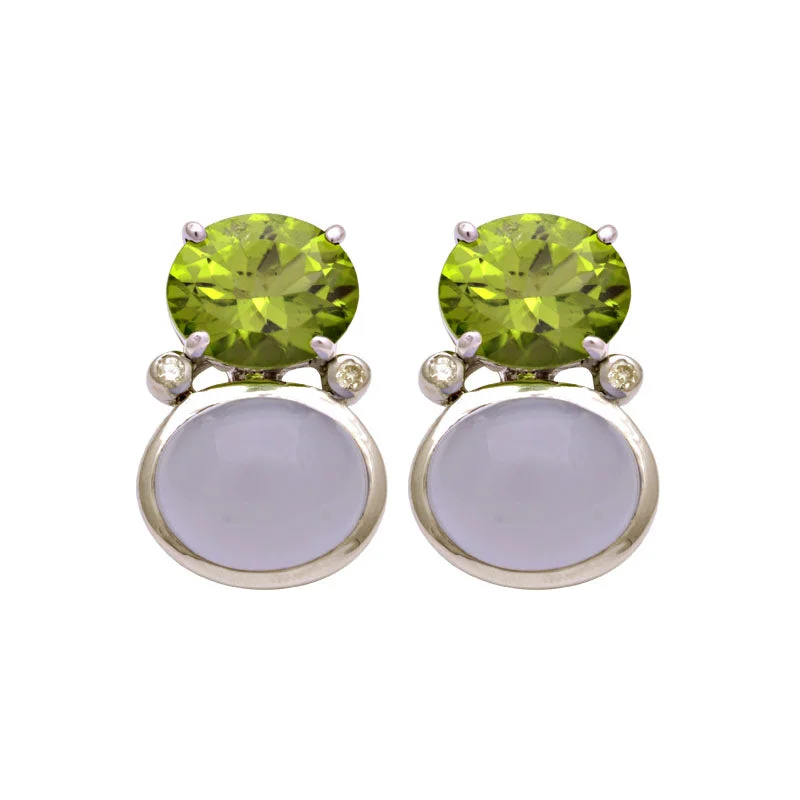 ladies-vintage-rose-gold-earrings-Earrings-Peridot, Chalcedony and Diamond